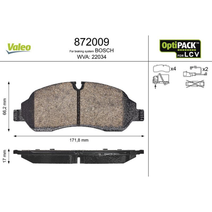 Valeo 872009 Bremsbelagsatz, Scheibenbremse OPTIPACK for LCV Valeo 872009 Bremsbelagsatz, Scheibenbremse OPTIPACK for LCV