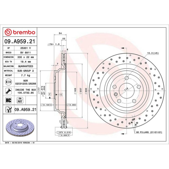 Brembo 09.A959.21 Bremsscheibe PRIME LINE - UV Coated Brembo 09.A959.21 Bremsscheibe PRIME LINE - UV Coated