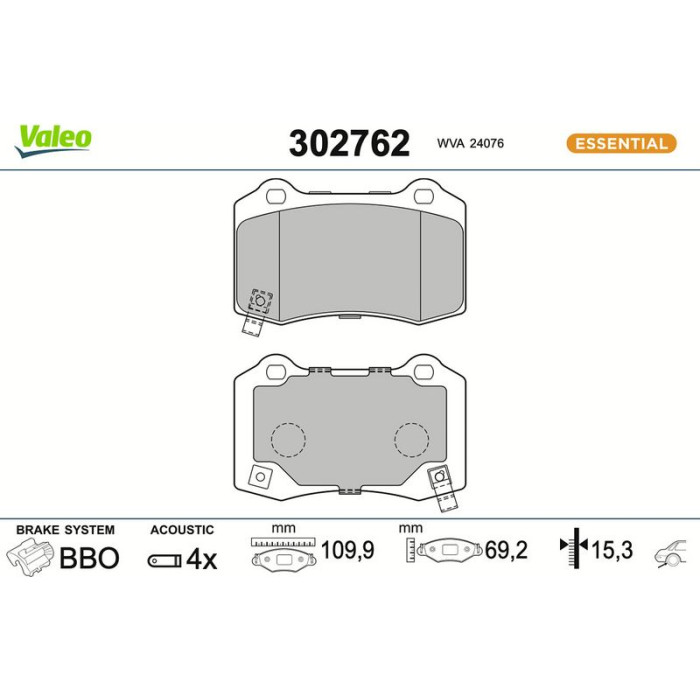 Valeo 302762 Bremsbelagsatz, Scheibenbremse ESSENTIAL Valeo 302762 Bremsbelagsatz, Scheibenbremse ESSENTIAL
