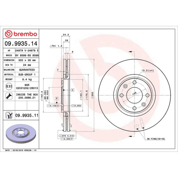 Brembo 09.9935.11 Bremsscheibe PRIME LINE - UV Coated