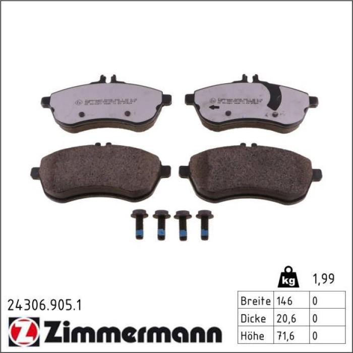 Zimmermann 24306.905.1 Bremsbelagsatz, Scheibenbremse rd:z