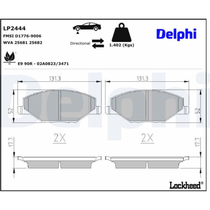 Delphi LP2444 Bremsbelagsatz, Scheibenbremse Delphi LP2444 Bremsbelagsatz, Scheibenbremse