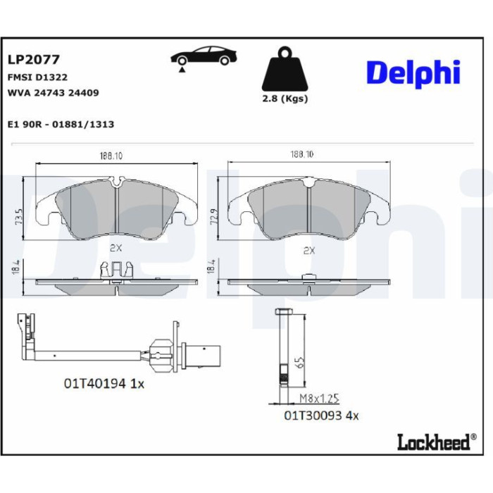 Delphi LP2077 Bremsbelagsatz, Scheibenbremse Delphi LP2077 Bremsbelagsatz, Scheibenbremse