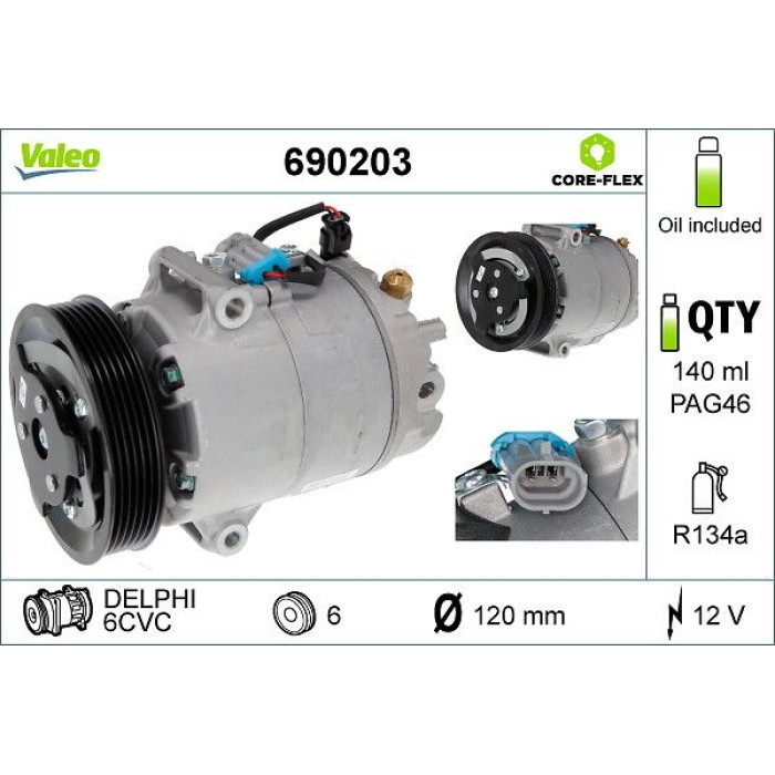 Valeo 690203 Kompressor, Klimaanlage CORE-FLEX