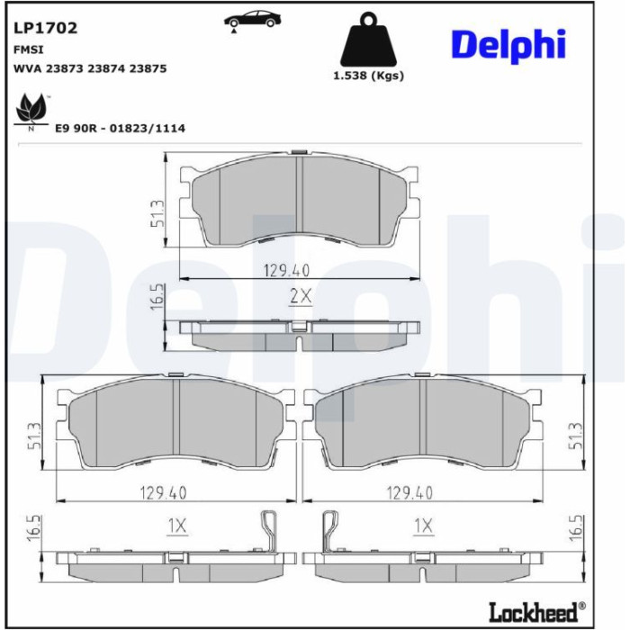 Delphi LP1702 Bremsbelagsatz, Scheibenbremse Delphi LP1702 Bremsbelagsatz, Scheibenbremse