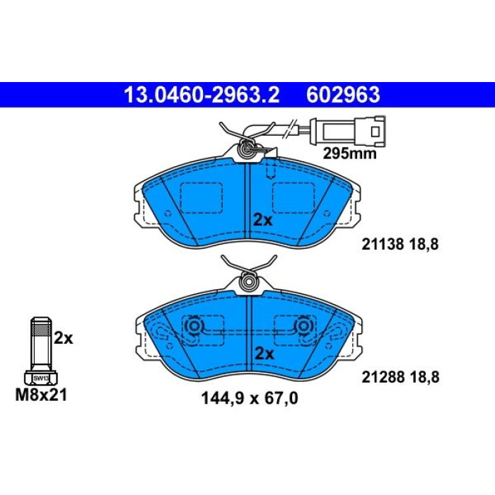 ATE 13.0460-2963.2 Bremsbelagsatz, Scheibenbremse ATE 13.0460-2963.2 Bremsbelagsatz, Scheibenbremse