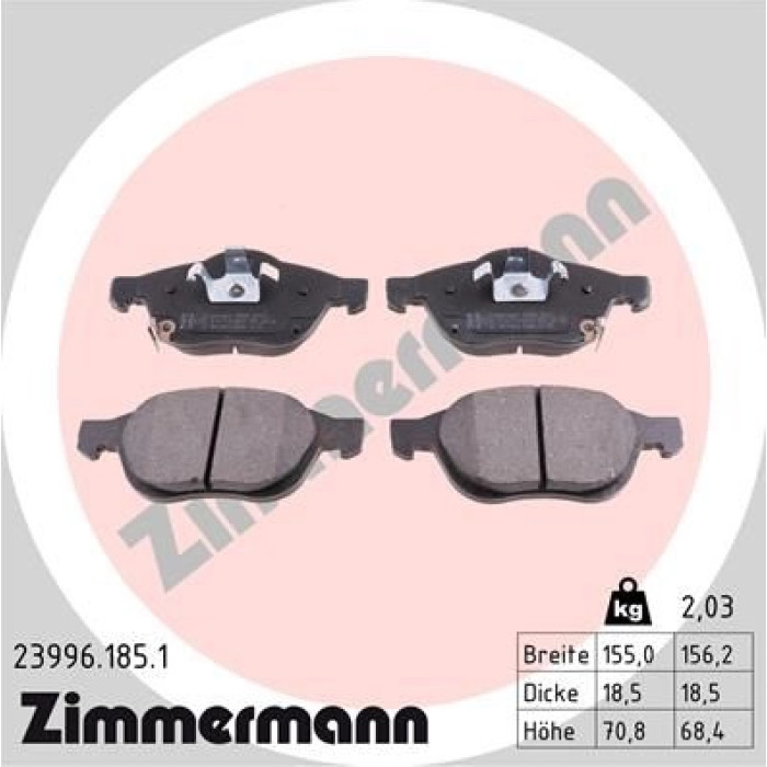 Zimmermann 23996.185.1 Bremsbelagsatz, Scheibenbremse Zimmermann 23996.185.1 Bremsbelagsatz, Scheibenbremse