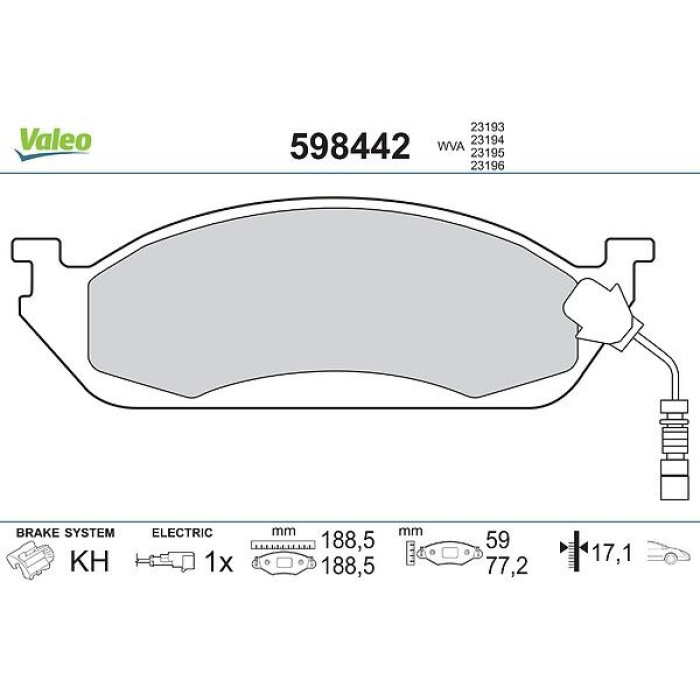 Valeo 598442 Bremsbelagsatz, Scheibenbremse