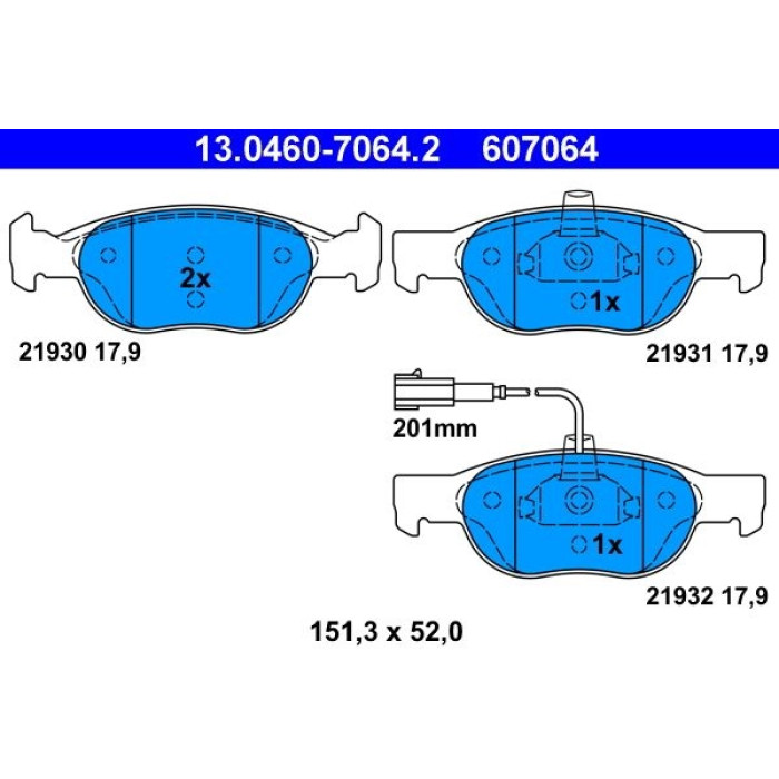 ATE 13.0460-7064.2 Bremsbelagsatz, Scheibenbremse ATE 13.0460-7064.2 Bremsbelagsatz, Scheibenbremse