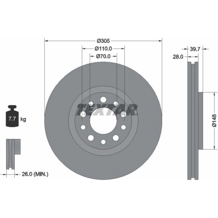Textar 92145003 Bremsscheibe PRO Textar 92145003 Bremsscheibe PRO