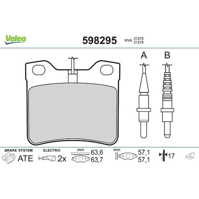 Valeo 598295 Bremsbelagsatz, Scheibenbremse Valeo 598295 Bremsbelagsatz, Scheibenbremse