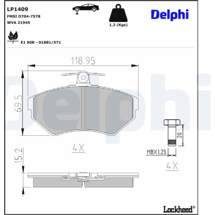 Delphi LP1409 Bremsbelagsatz, Scheibenbremse Delphi LP1409 Bremsbelagsatz, Scheibenbremse