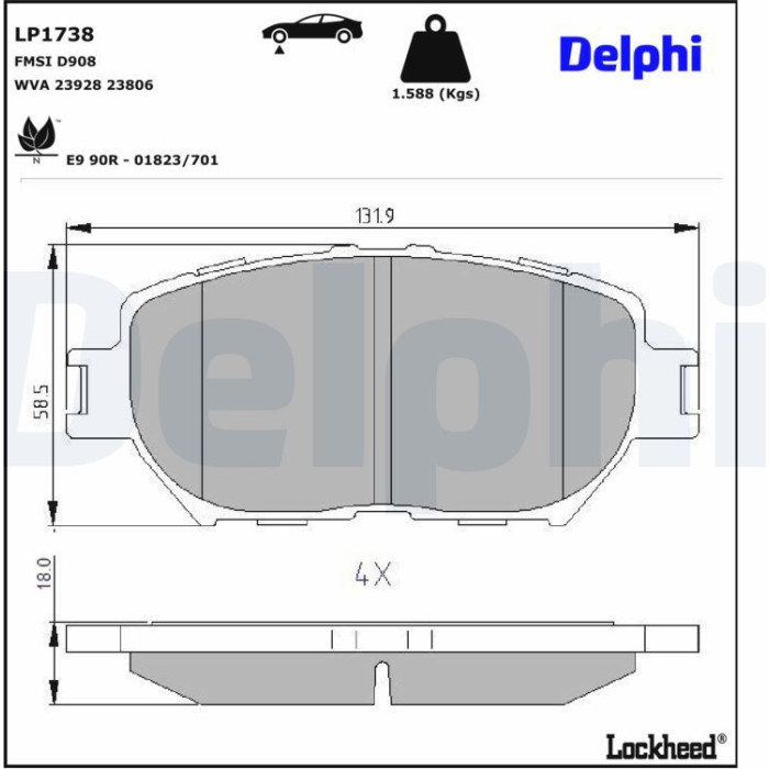Delphi LP1738 Bremsbelagsatz, Scheibenbremse Delphi LP1738 Bremsbelagsatz, Scheibenbremse