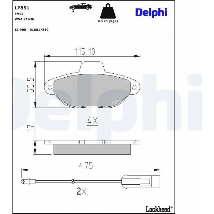 Delphi LP851 Bremsbelagsatz, Scheibenbremse Delphi LP851 Bremsbelagsatz, Scheibenbremse