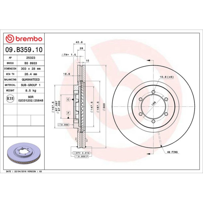 Brembo 09.B359.10 Bremsscheibe PRIME LINE Brembo 09.B359.10 Bremsscheibe PRIME LINE