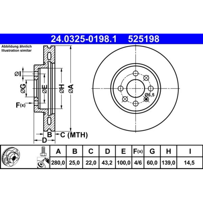 ATE 24.0325-0198.1 Bremsscheibe PowerDisc