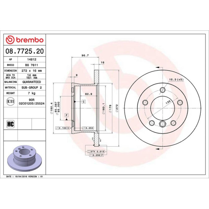 Brembo 08.7725.20 Bremsscheibe PRIME LINE Brembo 08.7725.20 Bremsscheibe PRIME LINE