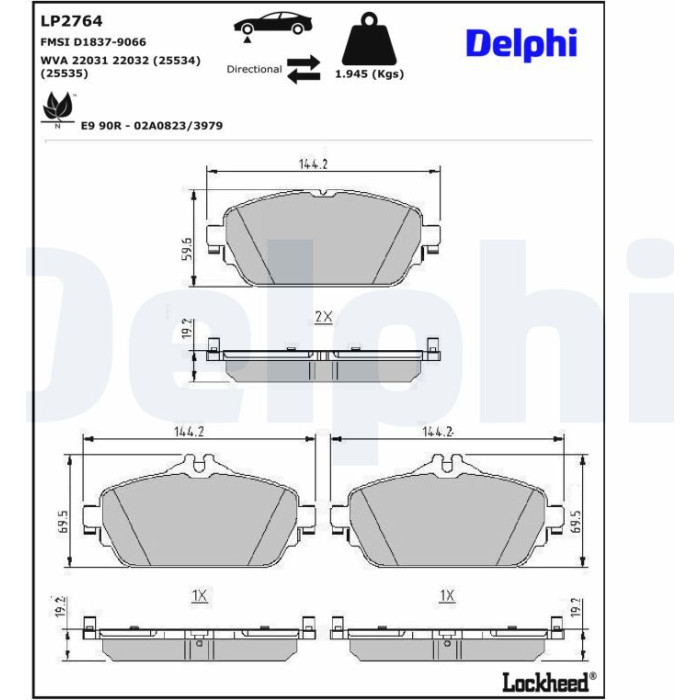 Delphi LP2764 Bremsbelagsatz, Scheibenbremse Delphi LP2764 Bremsbelagsatz, Scheibenbremse