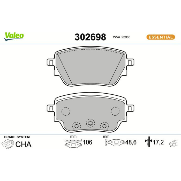 Valeo 302698 Bremsbelagsatz, Scheibenbremse ESSENTIAL Valeo 302698 Bremsbelagsatz, Scheibenbremse ESSENTIAL