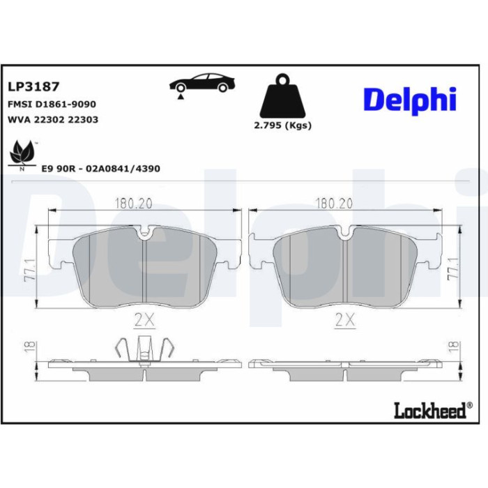 Delphi LP3187 Bremsbelagsatz, Scheibenbremse Delphi LP3187 Bremsbelagsatz, Scheibenbremse
