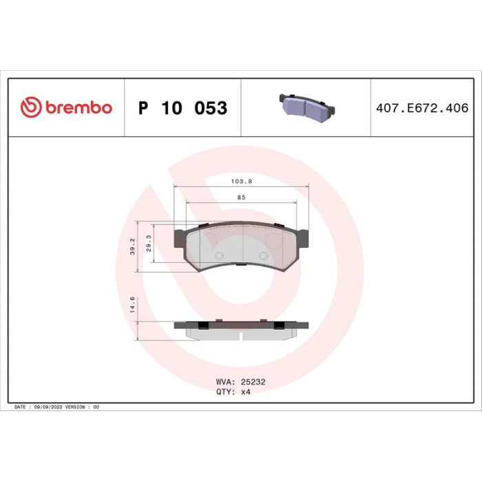 Brembo P 10 053 Bremsbelagsatz, Scheibenbremse PRIME LINE Brembo P 10 053 Bremsbelagsatz, Scheibenbremse PRIME LINE