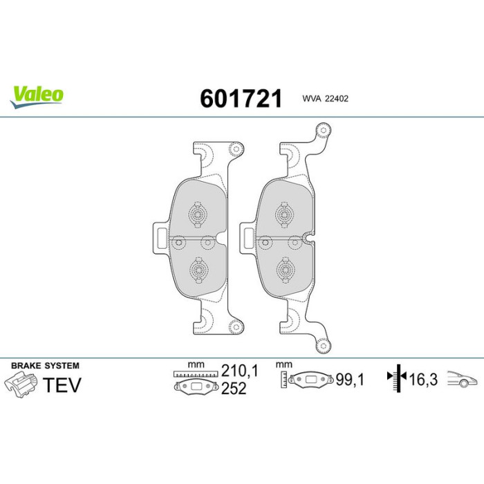 Valeo 601721 Bremsbelagsatz, Scheibenbremse