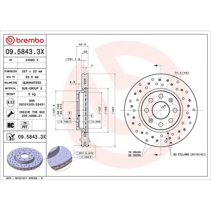 Brembo 09.5843.3X Bremsscheibe XTRA LINE