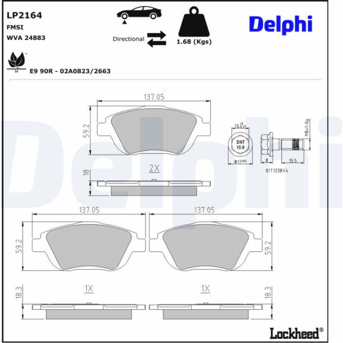 Delphi LP2164 Bremsbelagsatz, Scheibenbremse