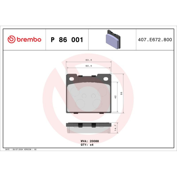 Brembo P 86 001 Bremsbelagsatz, Scheibenbremse PRIME LINE Brembo P 86 001 Bremsbelagsatz, Scheibenbremse PRIME LINE