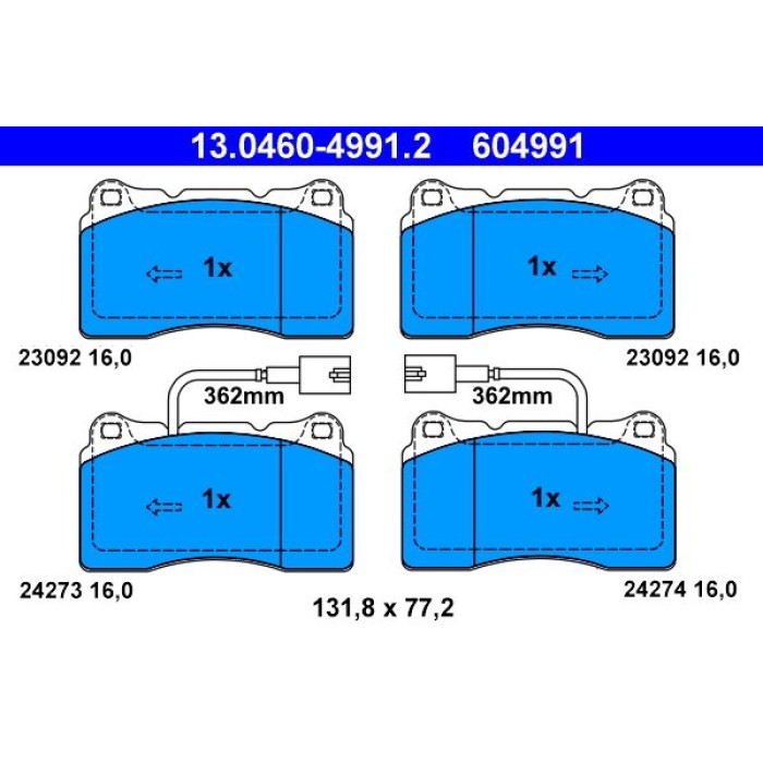 ATE 13.0460-4991.2 Bremsbelagsatz, Scheibenbremse ATE 13.0460-4991.2 Bremsbelagsatz, Scheibenbremse