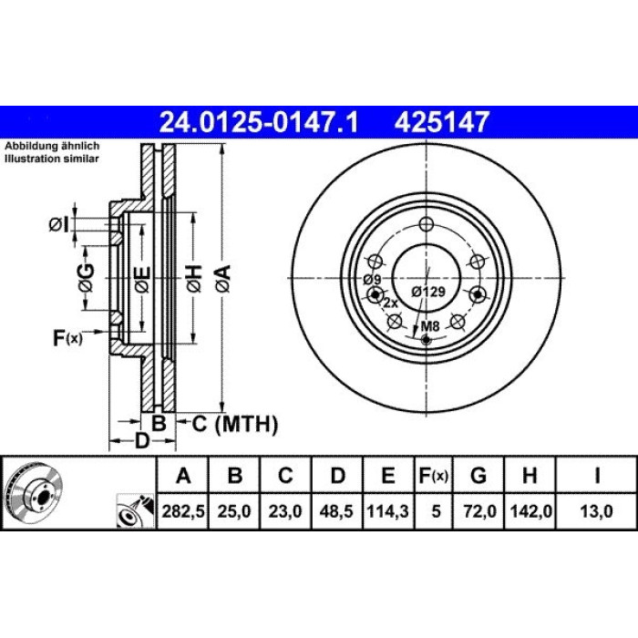 2x ATE 24.0125-0147.1 Bremsscheibe 2 x 2x ATE 24.0125-0147.1 Bremsscheibe 2 x