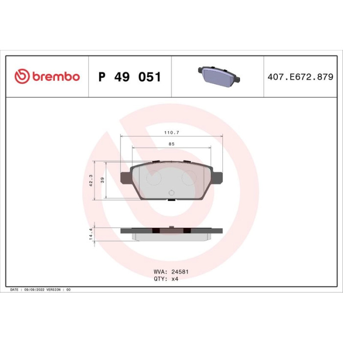 Brembo P 49 051 Bremsbelagsatz, Scheibenbremse PRIME LINE