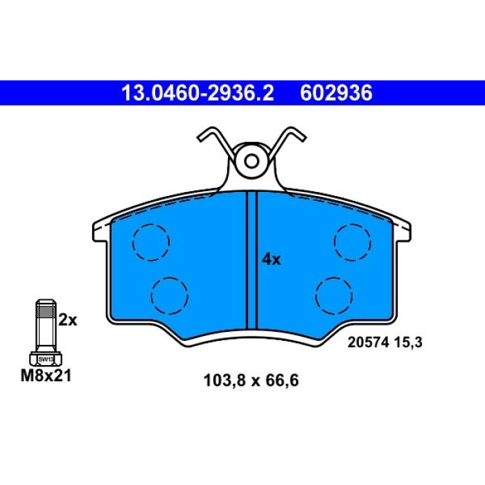ATE 13.0460-2936.2 Bremsbelagsatz, Scheibenbremse ATE 13.0460-2936.2 Bremsbelagsatz, Scheibenbremse