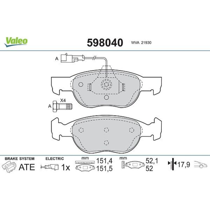 Valeo 598040 Bremsbelagsatz, Scheibenbremse Valeo 598040 Bremsbelagsatz, Scheibenbremse