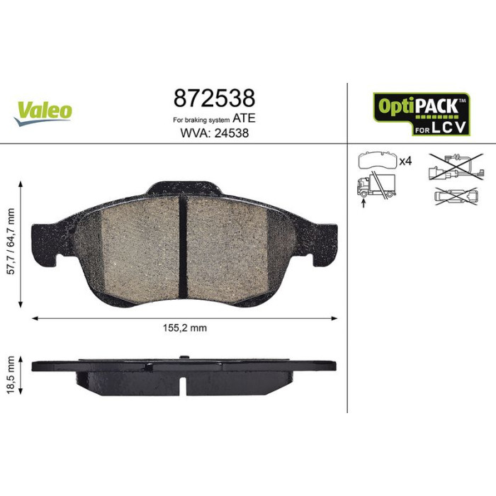 Valeo 872538 Bremsbelagsatz, Scheibenbremse OPTIPACK for LCV Valeo 872538 Bremsbelagsatz, Scheibenbremse OPTIPACK for LCV