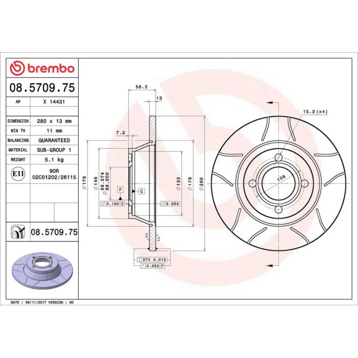 Brembo 08.5709.75 Bremsscheibe XTRA LINE - Max Brembo 08.5709.75 Bremsscheibe XTRA LINE - Max