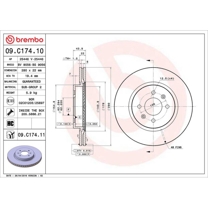 Brembo 09.C174.11 Bremsscheibe PRIME LINE - UV Coated Brembo 09.C174.11 Bremsscheibe PRIME LINE - UV Coated