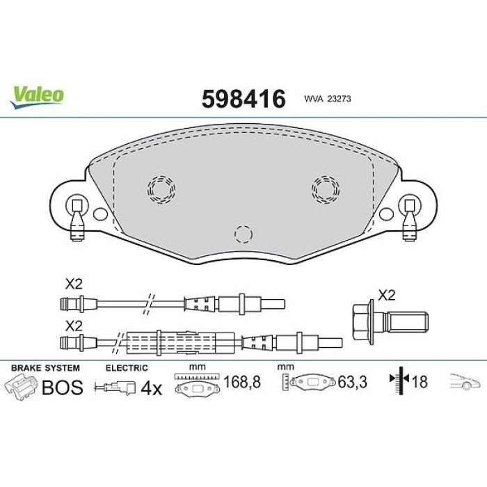 Valeo 598416 Bremsbelagsatz, Scheibenbremse Valeo 598416 Bremsbelagsatz, Scheibenbremse