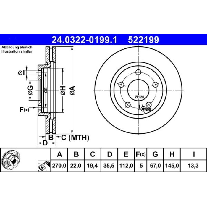 ATE 24.0322-0199.1 Bremsscheibe PowerDisc ATE 24.0322-0199.1 Bremsscheibe PowerDisc