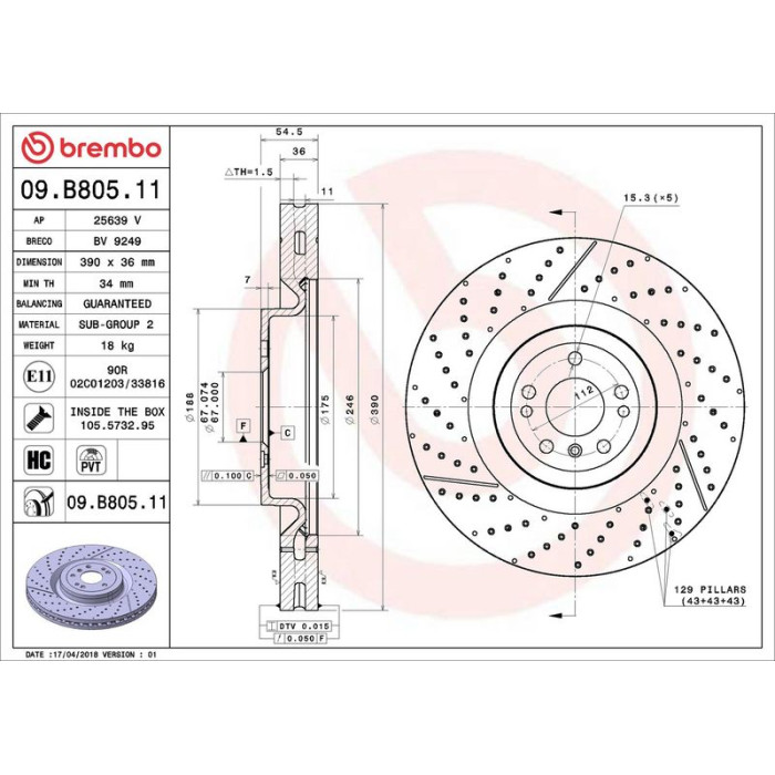 Brembo 09.B805.11 Bremsscheibe PRIME LINE - UV Coated Brembo 09.B805.11 Bremsscheibe PRIME LINE - UV Coated