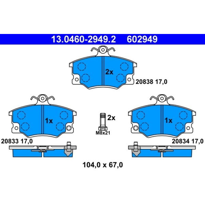 ATE 13.0460-2949.2 Bremsbelagsatz, Scheibenbremse ATE 13.0460-2949.2 Bremsbelagsatz, Scheibenbremse