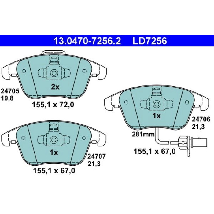 ATE 13.0470-7256.2 Bremsbelagsatz, Scheibenbremse Ceramic ATE 13.0470-7256.2 Bremsbelagsatz, Scheibenbremse Ceramic