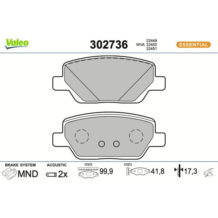 Valeo 302736 Bremsbelagsatz, Scheibenbremse ESSENTIAL Valeo 302736 Bremsbelagsatz, Scheibenbremse ESSENTIAL