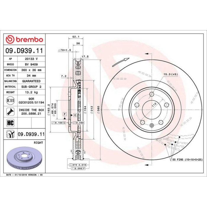 Brembo 09.D939.11 Bremsscheibe PRIME LINE - UV Coated Brembo 09.D939.11 Bremsscheibe PRIME LINE - UV Coated