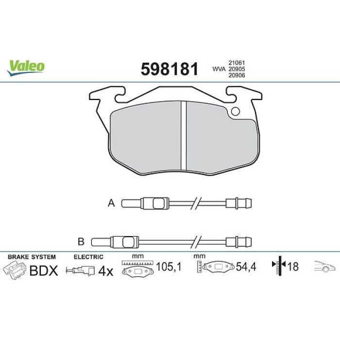 Valeo 598181 Bremsbelagsatz, Scheibenbremse Valeo 598181 Bremsbelagsatz, Scheibenbremse