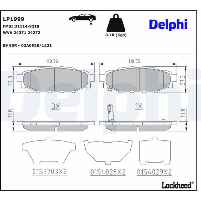 Delphi LP1999 Bremsbelagsatz, Scheibenbremse Delphi LP1999 Bremsbelagsatz, Scheibenbremse