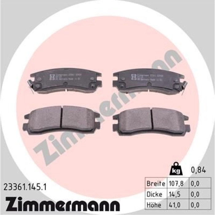 Zimmermann 23361.145.1 Bremsbelagsatz, Scheibenbremse Zimmermann 23361.145.1 Bremsbelagsatz, Scheibenbremse