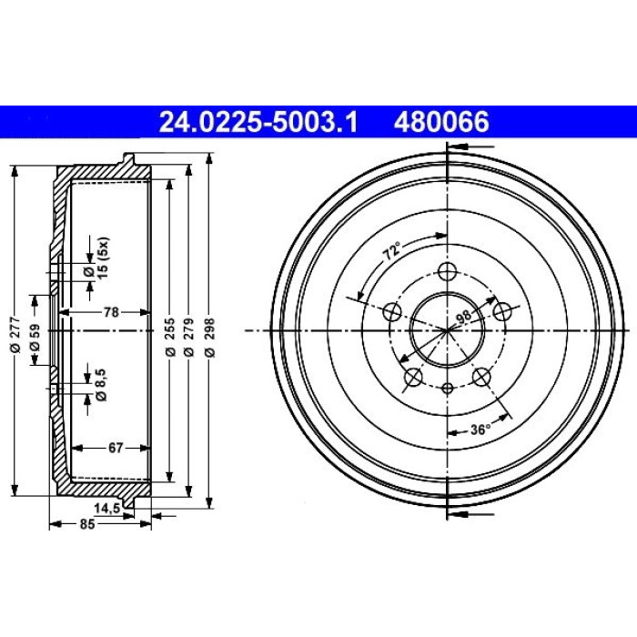 ATE 24.0225-5003.1 Bremstrommel