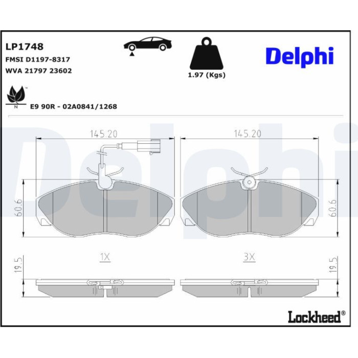 Delphi LP1748 Bremsbelagsatz, Scheibenbremse Delphi LP1748 Bremsbelagsatz, Scheibenbremse