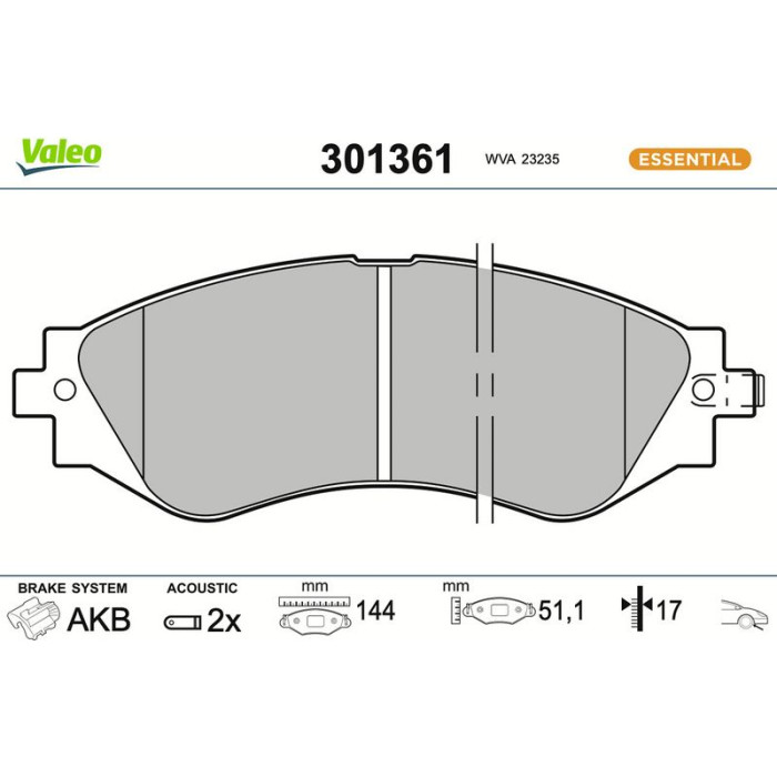 Valeo 301361 Bremsbelagsatz, Scheibenbremse ESSENTIAL Valeo 301361 Bremsbelagsatz, Scheibenbremse ESSENTIAL